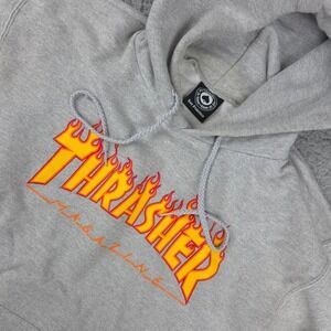 Thrasher Magazine Flame Logo Hoodie Mens Size Small Gray Sweatshirt Vintage